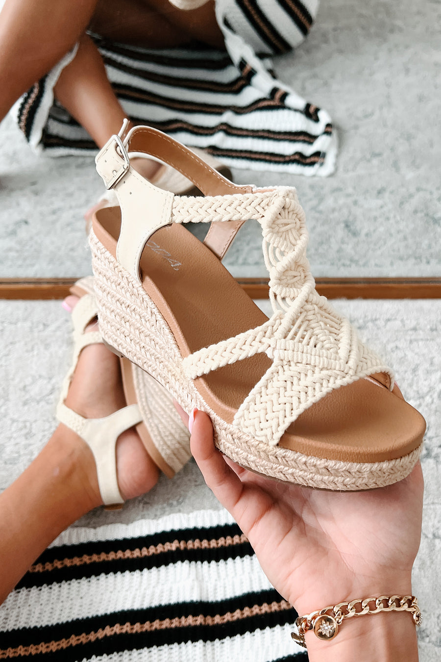 Aisha Braided Wedge Sandals (Beige/Woven) - NanaMacs