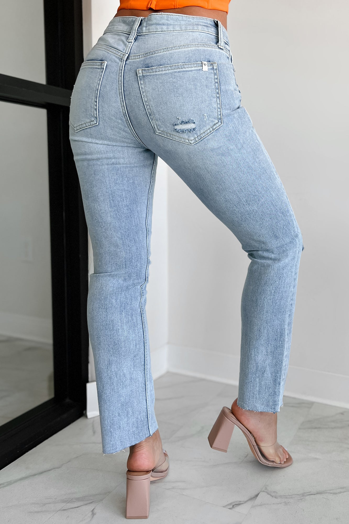 Azra High Rise Sneak Peek Slim Straight Jeans (Light Vintage) - NanaMacs