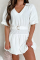 Tracy Belted Bubble Hem Mini Dress (Off White) - NanaMacs
