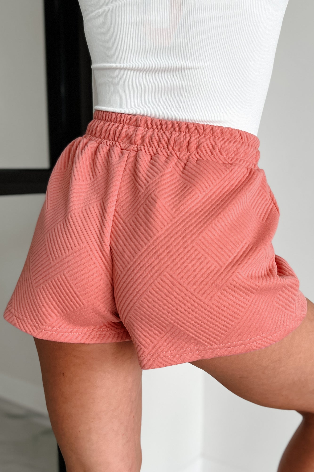 Couch Casual Geometric Textured Lounge Shorts (Coral Pink) - NanaMacs