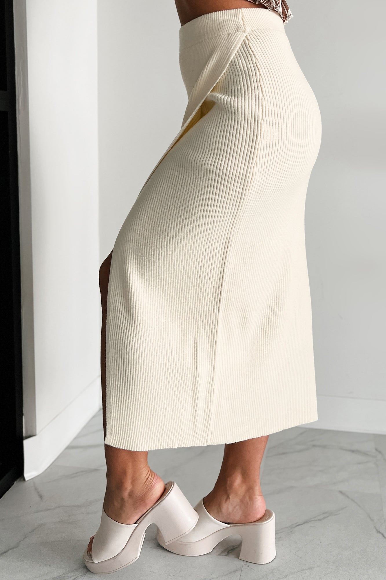 Denver Darling Sweater Knit Midi Wrap Skirt (Cream) - NanaMacs