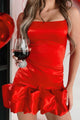 VIP Situation Ruffled Hem Satin Mini Dress (Red) - NanaMacs