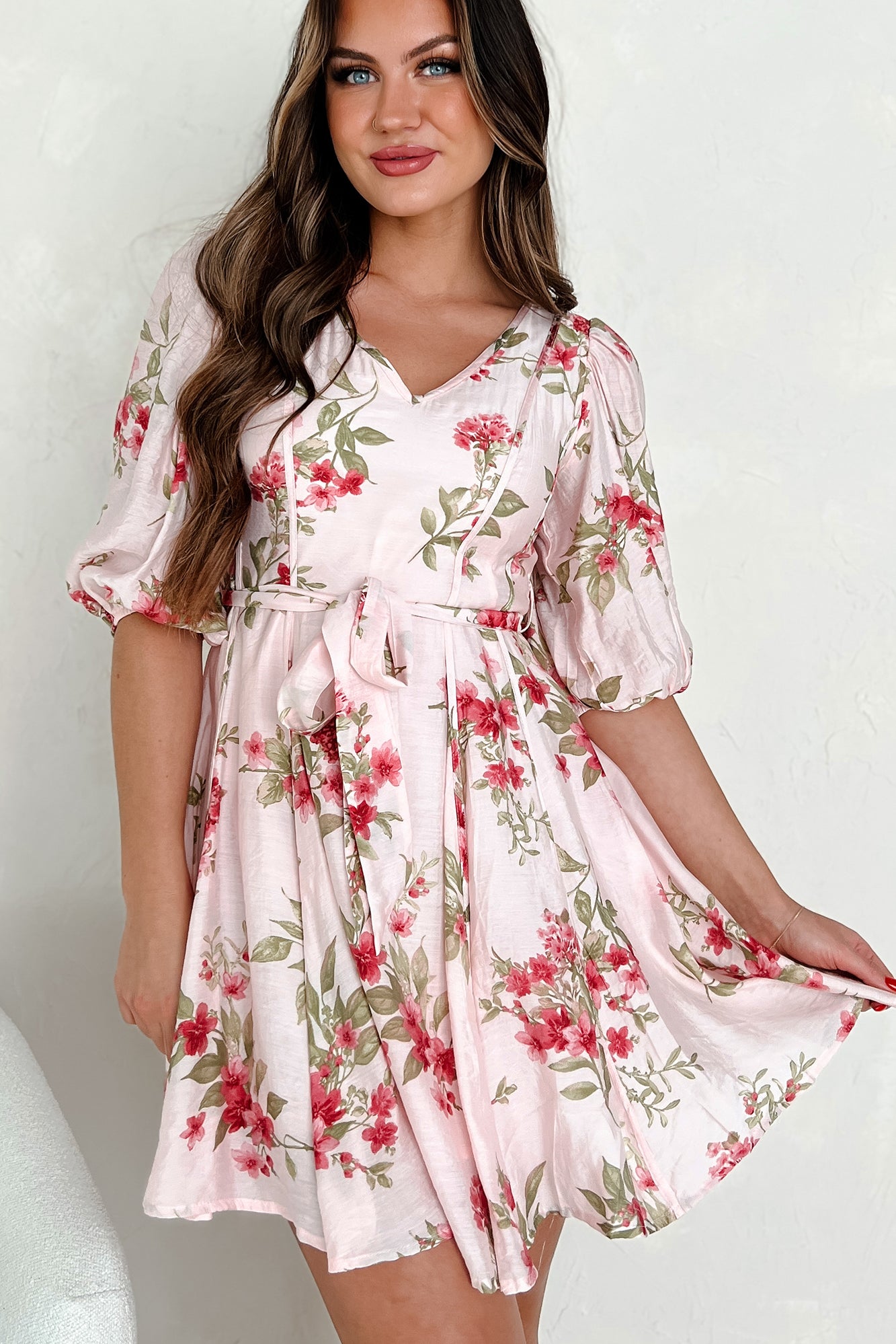 Charming Energy Floral Mini Dress (Blush Multi) - NanaMacs
