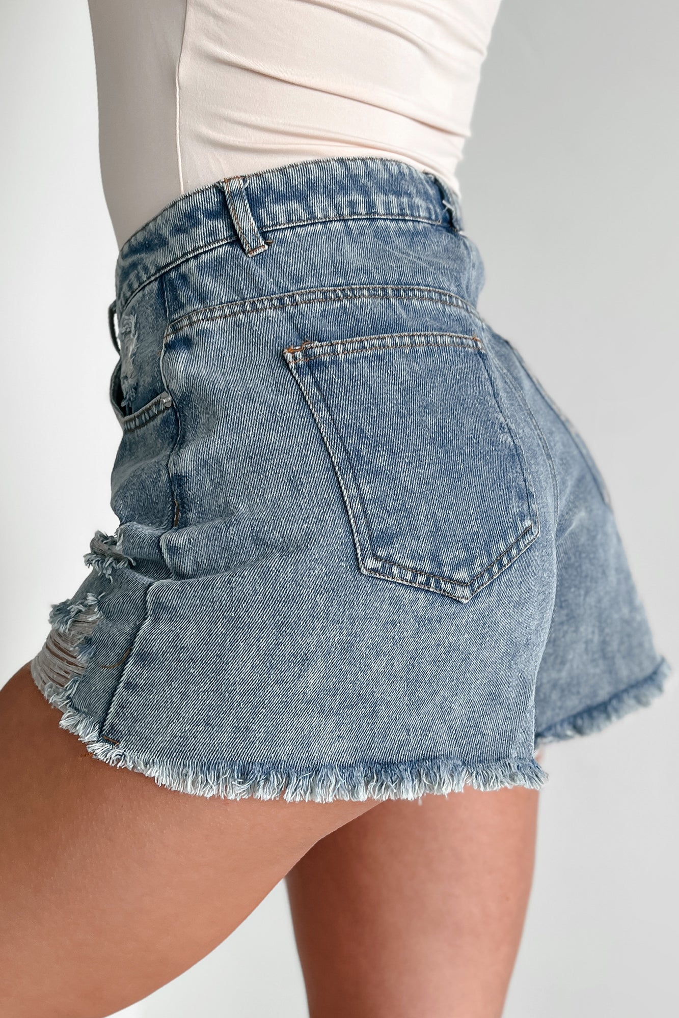 Avril High Rise Distressed Denim Shorts (Light Denim) - NanaMacs