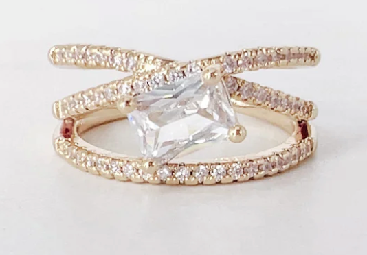 PREORDER Classy Kate Asymmetric Diamond Ring (Gold) - NanaMacs