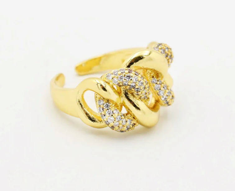 PREORDER Habitual Spender Crystal Chain Ring (Gold) - NanaMacs