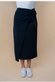 Evalin Asymmetric Wrap Tie Midi Skirt (Black) - NanaMacs