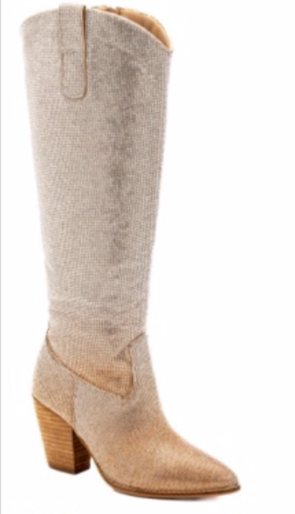 PREORDER Ultimate Show Stopper Rhinestone Tall Boots (Gold Silver Ombre) - NanaMacs
