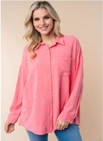 PREORDER Madina Vintage Wash Button-Down Shirt (Pink) - NanaMacs