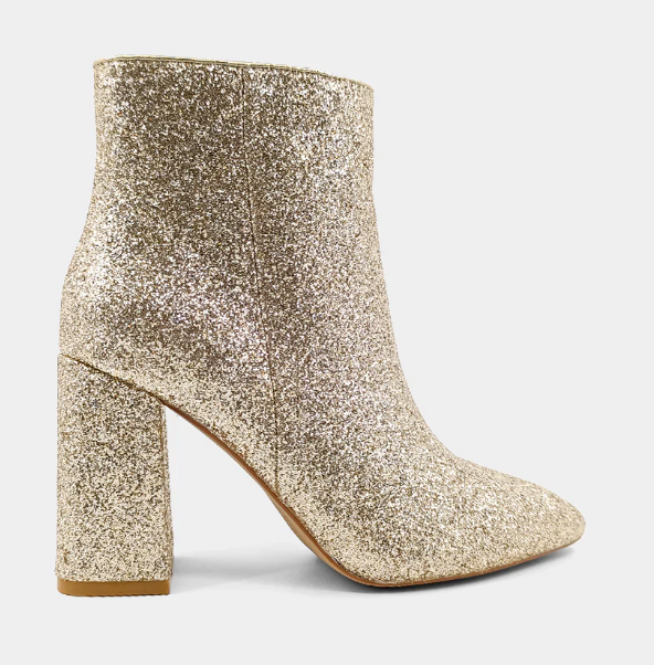 PREORDER Vivacious Veronica Glittered Ankle Booties (Gold Glitter) - NanaMacs