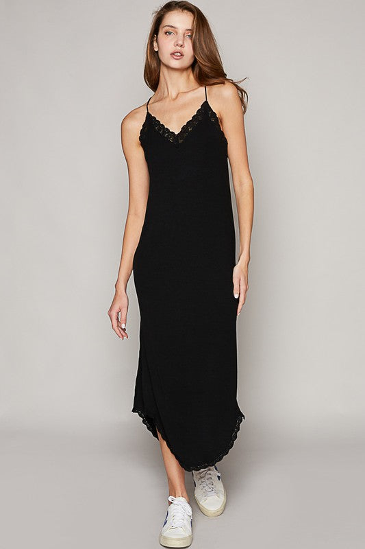 Toula Lace Trim Midi Dress (Black) - NanaMacs