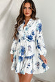 Simple Stunner Long Sleeve Floral Mini Dress (Blue Flower) - NanaMacs