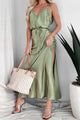 Beautiful Words Lace Trim Satin Maxi Dress (Olive Green) - NanaMacs