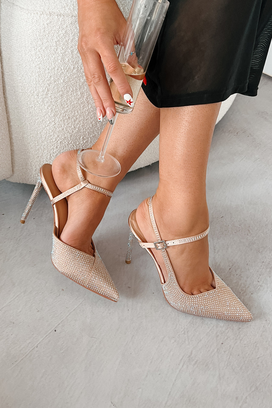 Glam On Demand Pointed Toe Rhinestone Heels (Nude Rhinestone) · NanaMacs