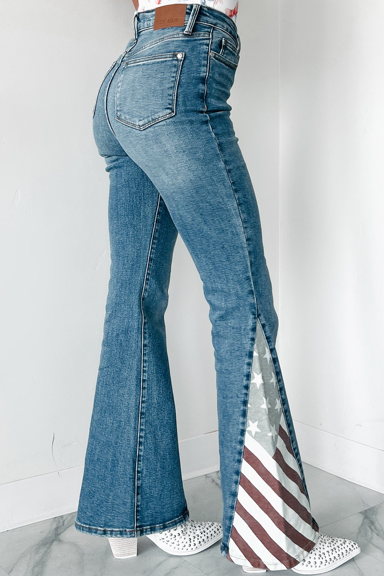 Born Brave American Print Judy Blue Flare Jeans (Medium Wash)