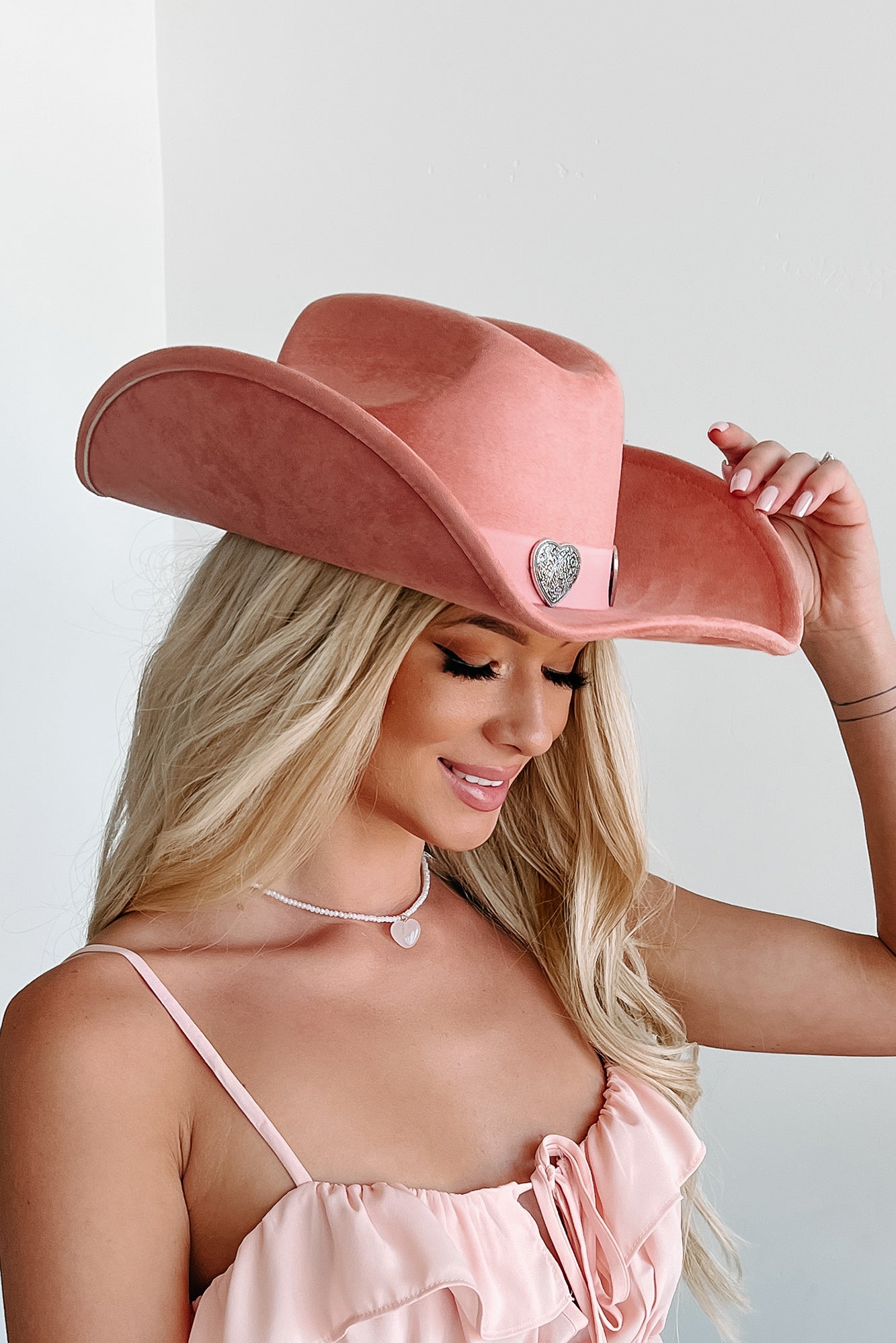 Country At Heart Engraved Heart Cowboy Hat (Pink) - NanaMacs