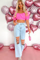Living For The Drama Smocked Puff Sleeve Crop Top (Hot Pink) - NanaMacs