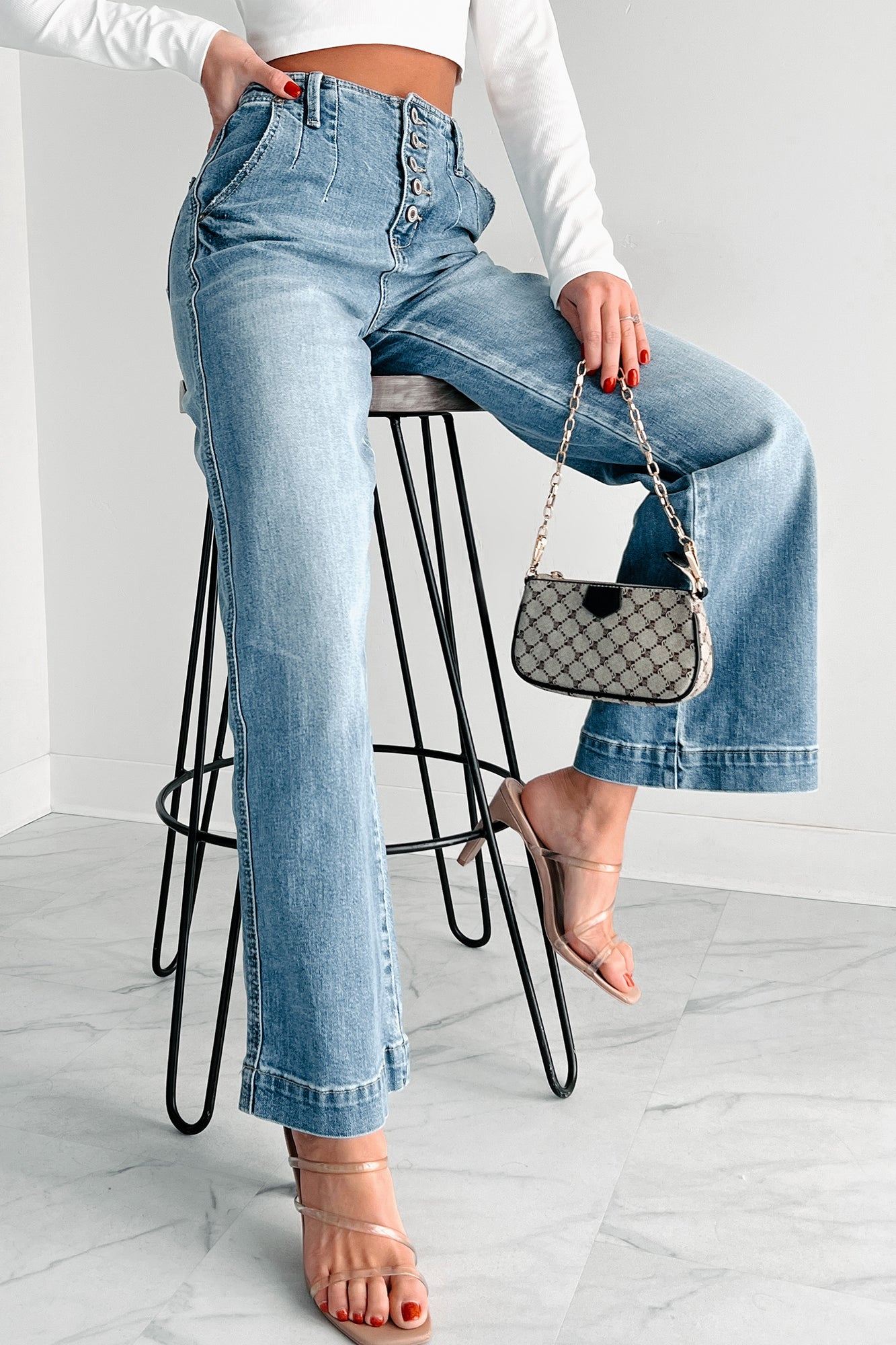 Marie High Rise Button-Fly Wide Leg Kancan Jeans (Medium) - NanaMacs