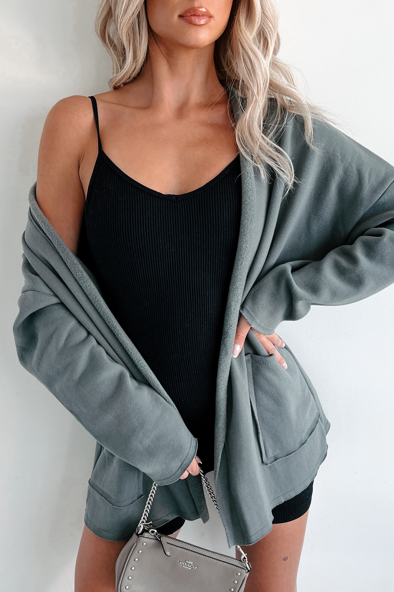 Fleece open front cardigan best sale