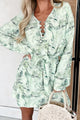 Desirable Destinations Leaf Printed Mini Dress (Basil Green) - NanaMacs
