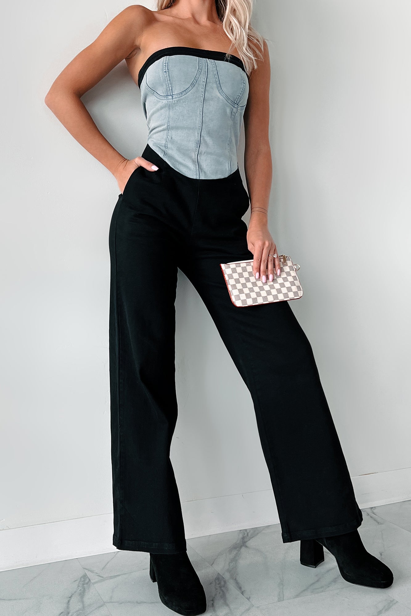 DOORBUSTER Blocking The Haters Denim Contrast Jumpsuit (Black