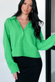 Any Questions Cropped Button-Down Shirt (Green)