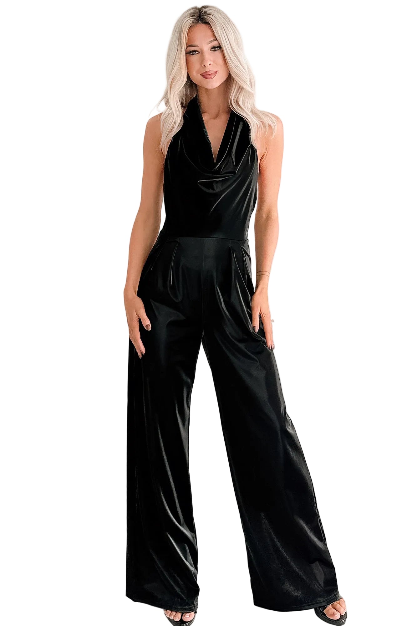 Meant To Win Faux Leather Halter Jumpsuit (Black) · NanaMacs