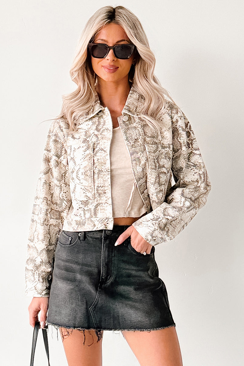 Prime Times Denim Snake Print Jacket (Taupe) · NanaMacs