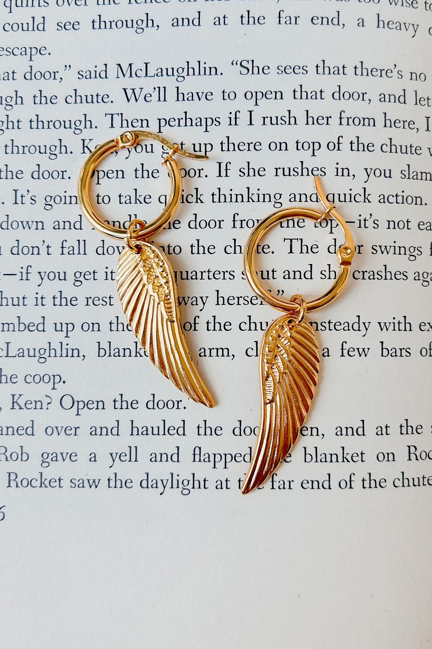 Earned Wings Bubble Hoop Angel Wing Earrings (Gold) - NanaMacs