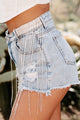 Layton Rhinestone Fringe Distressed Denim Shorts (Light Wash) - NanaMacs