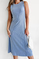 Lattes & Errands Exposed Seam Ribbed Knit Midi Dress (Blue) - NanaMacs