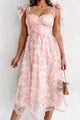 I'm Blushing Shoulder-Tie Floral Organza Midi Dress (Blush) - NanaMacs