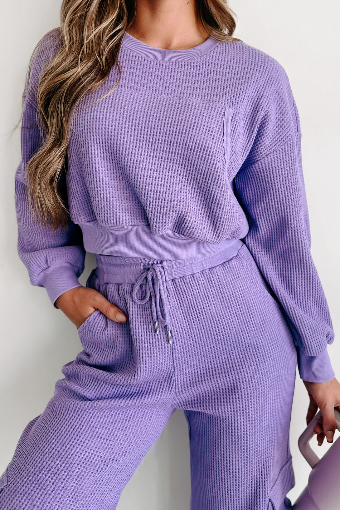 Weekend Hangs Waffle Knit Loungewear Set (Purple) - NanaMacs