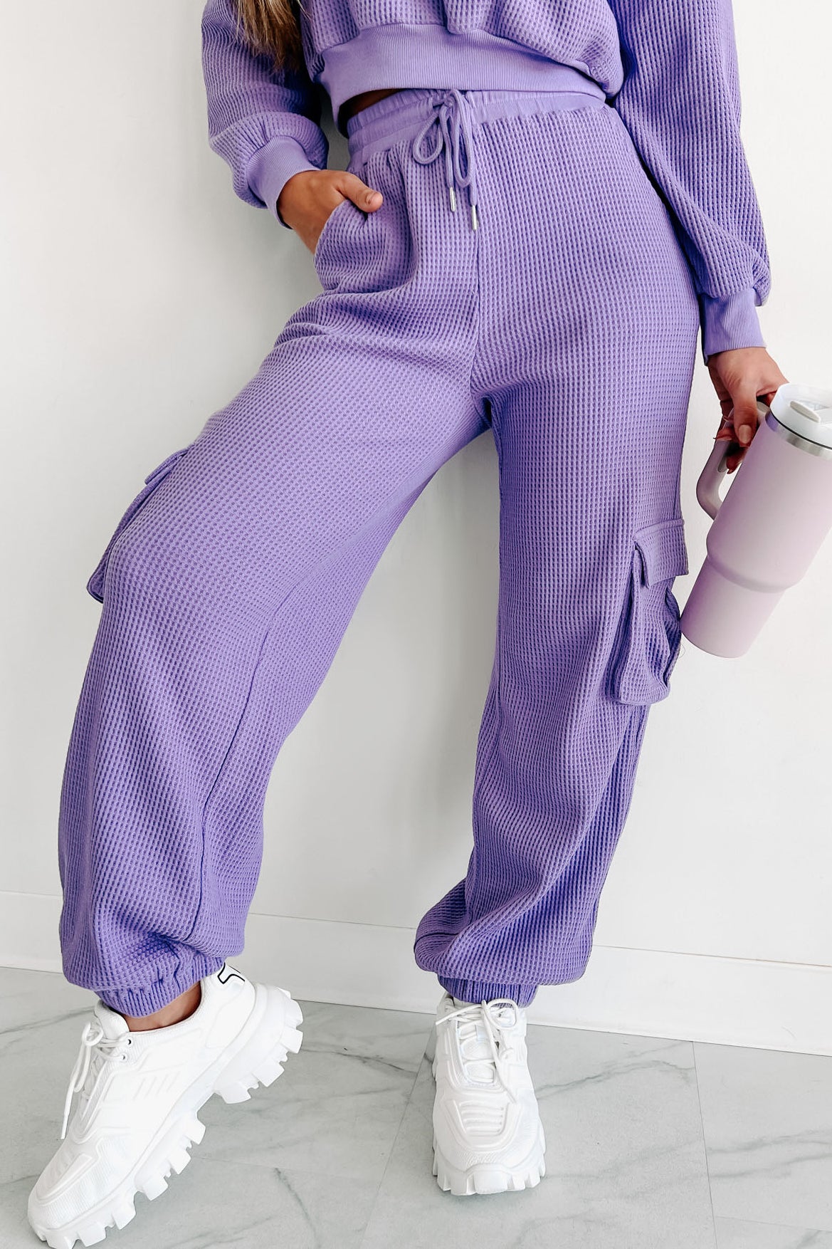 Weekend Hangs Waffle Knit Loungewear Set (Purple) - NanaMacs