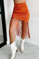 Desert Gathering Fringe Knit Mini Skirt (Dark Orange) - NanaMacs