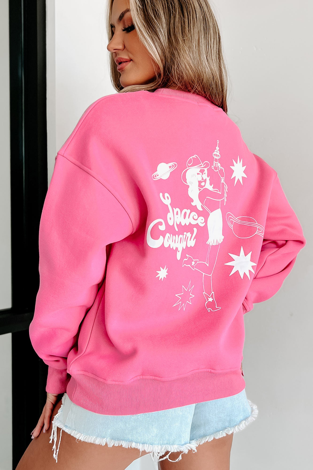 "Space Cowgirl" Double-Sided Graphic Crewneck (Hot Pink) - NanaMacs