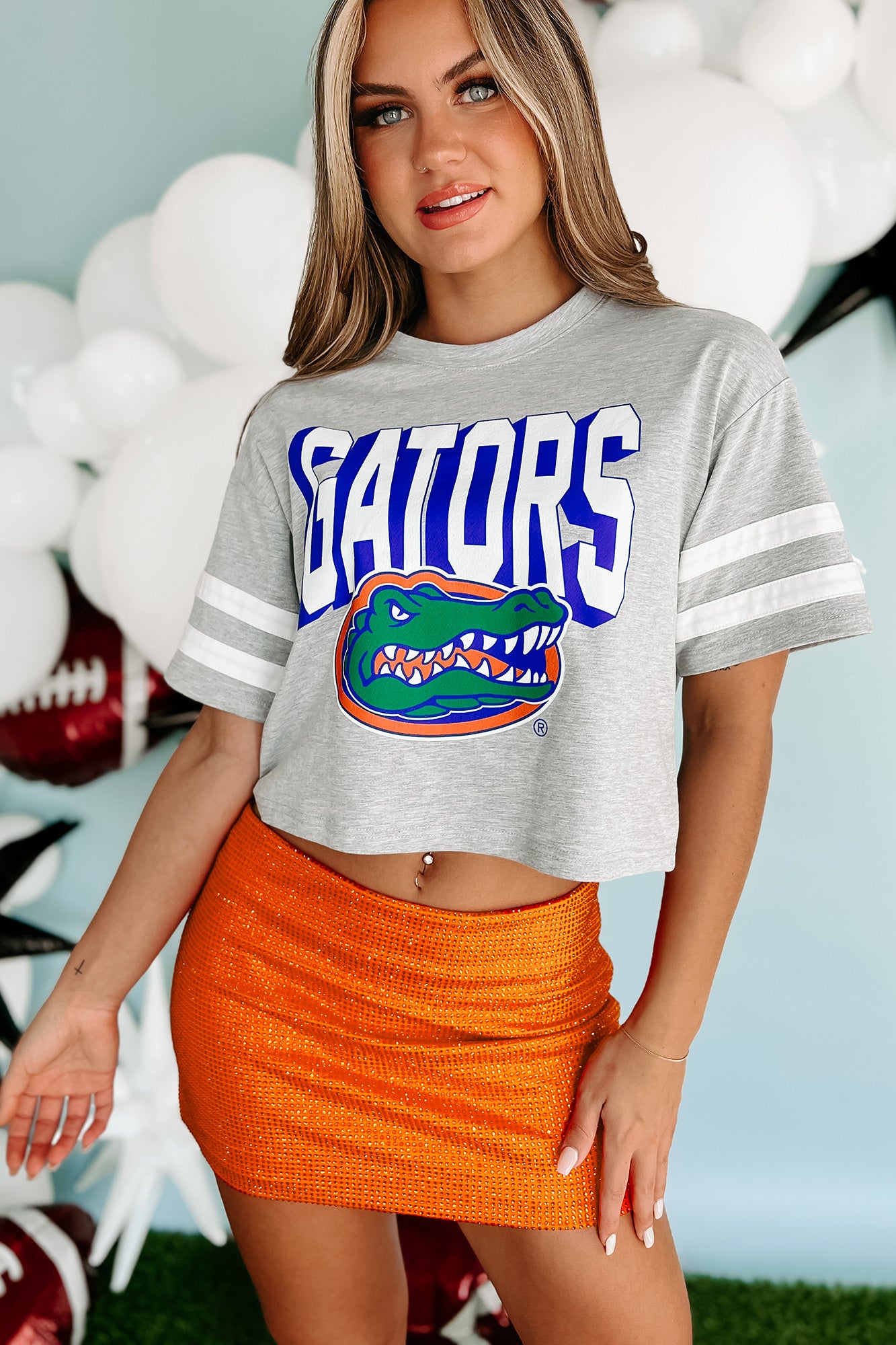 "Gators" Oversized Graphic Crop Top (Grey) - NanaMacs