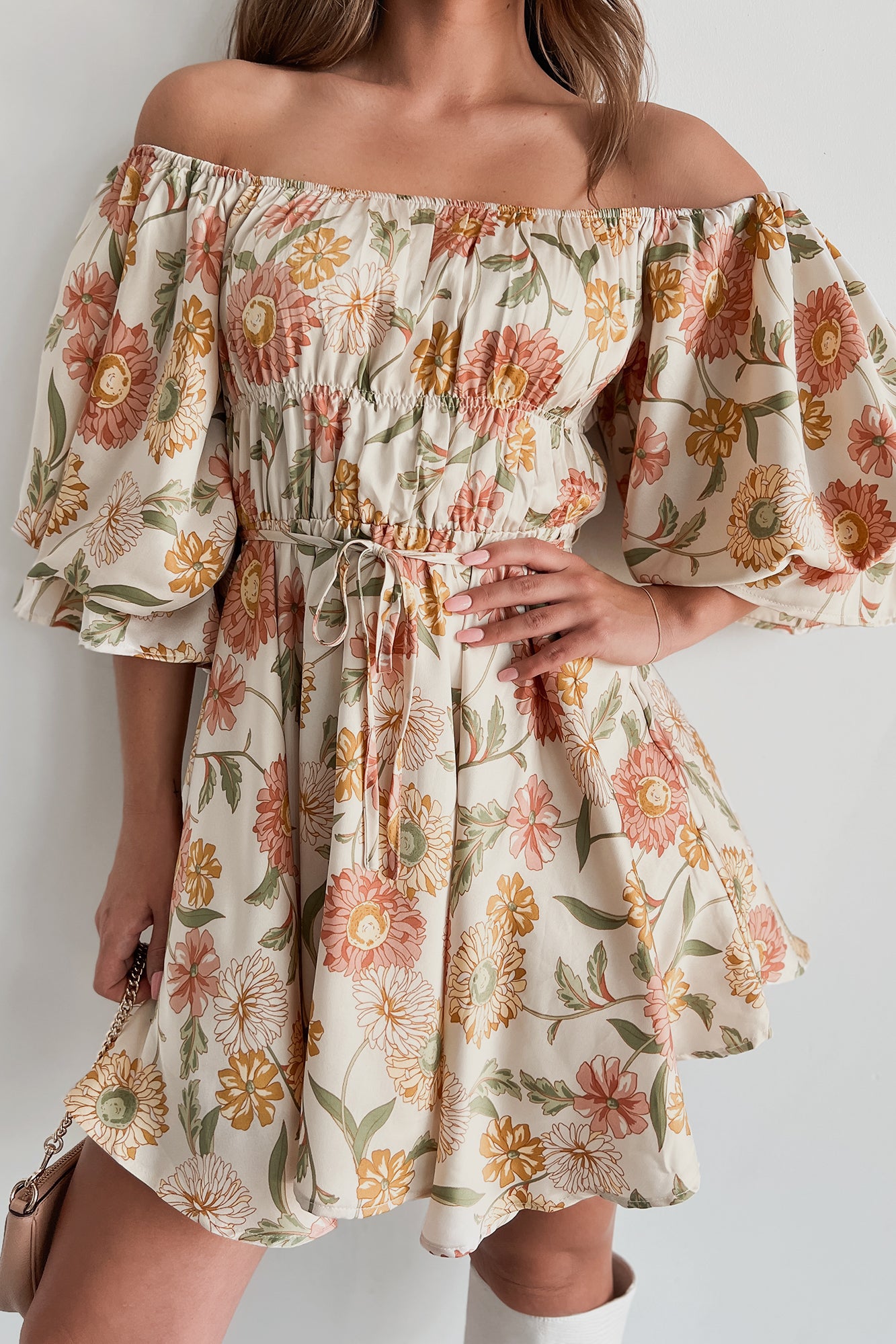Was It Ever Love Puff Sleeve Floral Mini Dress (Ivory Combo) - NanaMacs