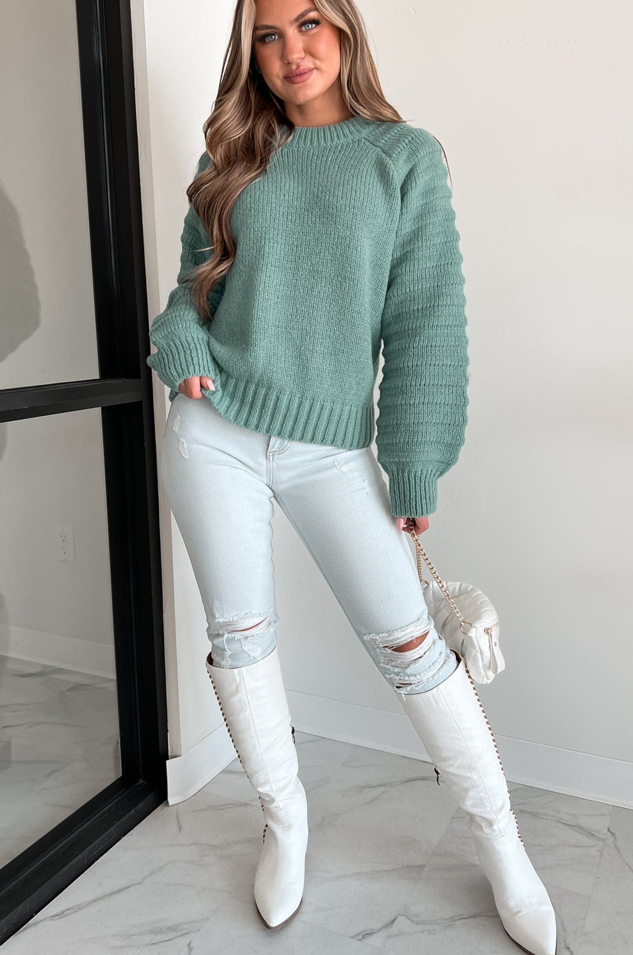 light green sweater outfit