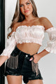 A Date With Fate Off The Shoulder Pleated Crop Top (Cream) - NanaMacs