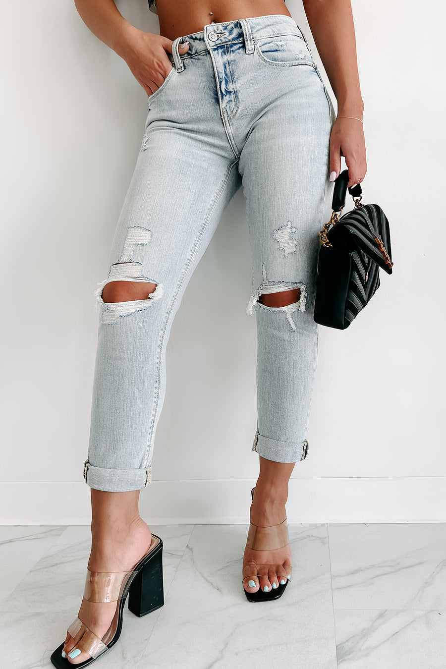 Together But Alone Mid-Rise Distressed Eunina Girlfriend Jeans (Light) - NanaMacs