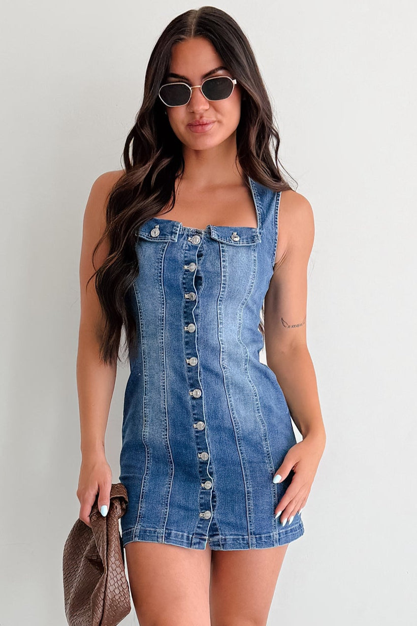 Women's No Bad Days Denim Button Down Mini Dress in Blue - Size L Women's No Bad Days Denim Button Down Mini Dress in Blue - Size L