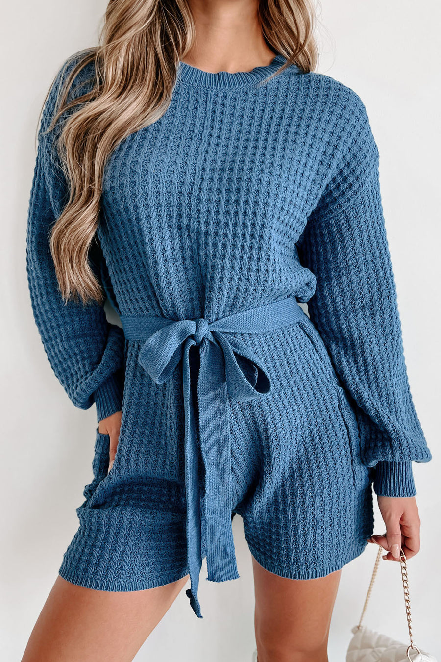 Putting My Troubles Aside Sweater Knit Romper (Navy) - NanaMacs