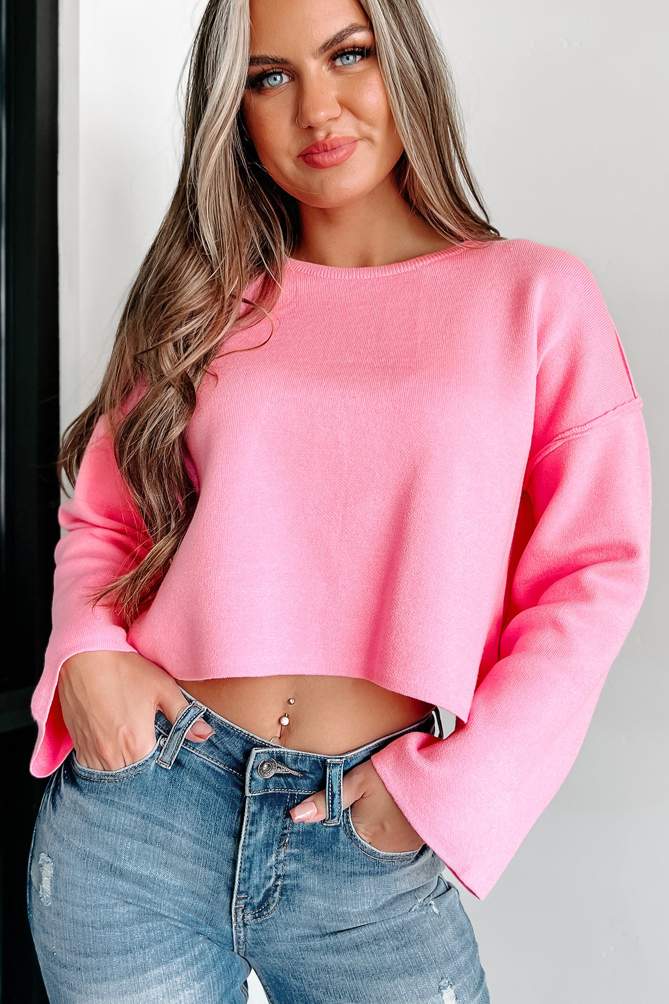 Hot pink cropped on sale sweater