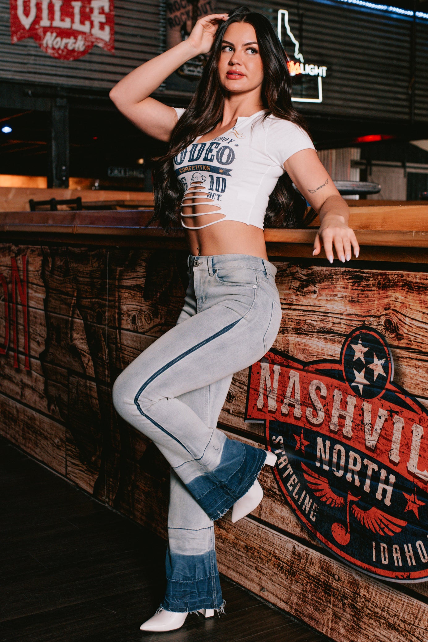 Jett High Rise Dip Dye Indigo Reign Flare Jeans (Light Wash