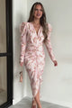 Petal Princess Ruched Floral Midi Dress (Pink)