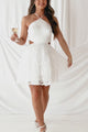 Contemporary Cutie Floral Textured Halter Mini Dress (White)