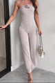 Lucille Ribbed Strapless Jumpsuit With Flower (Light Taupe)