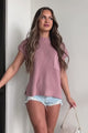Simpler Times Sweater Knit Short Sleeve Top (Mauve)
