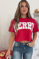 Just A Bit Merry Oversized "Merry" Graphic Crop Tee (White)
